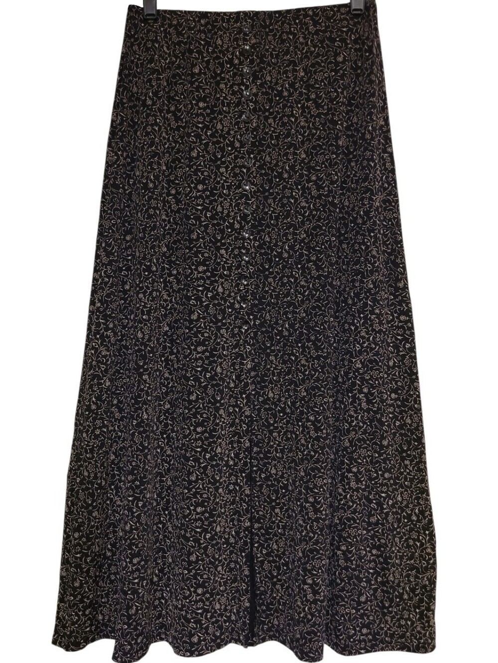 Vintage Briggs New York Maxi Skirt Medium Black w/ Tan Florals US Made